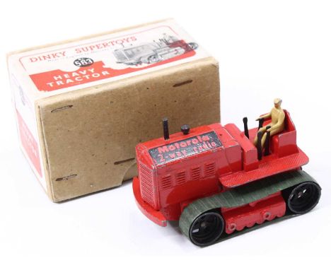 Dinky Toys No.563, Heavy Tractor, promotional example finished in red with green tracks and black rollers, bonnet with Motoro
