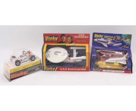 Dinky Toys group of 3 space diecasts to include No. 358 U.S.S. Enterprise from the TV show Star Trek in white (VG-E,BG). No.3