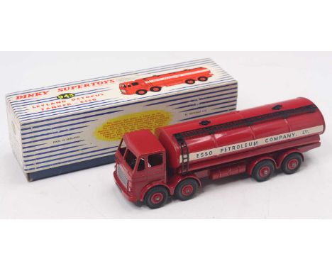Dinky Toys No. 943 Leyland Octopus tanker comprising a red body with matching Supertoys hubs and Esso Petroleum livery, house