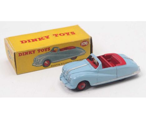 Dinky Toys No. 106 Austin Atlantic comprising a light blue body with a red interior and red hubs, finished with silver detail
