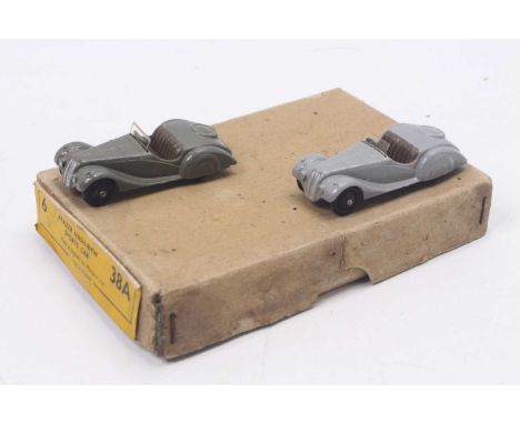Dinky Toys No.38A Trade box for a 6 Frazer Nash BMW Sports cars containing 2 examples to include; a darker and a lighter grey