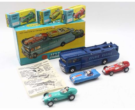Corgi Major Toys Gift Set No.16 Ecurie Ecosse racing car transporter and three racing cars, metallic blue with cream interior