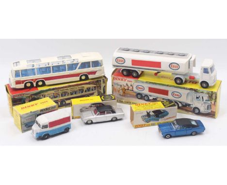 Dinky Toys group of 5 to include; No.945 AEC Fuel Tanker Esso, No.952 Vega Major Luxury Coach, French No.561 Repainted Citroe