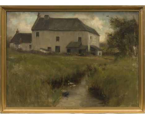 DONALD MACQUARRIE (SCOTTISH fl 1896 - 1932),
FARMHOUSE, AYRSHIRE
oil on canvas, signed
41cm x 56cm
Framed
Note: Donald Macqua