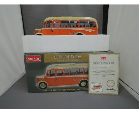 A Sun Star 1:24 scale die-cast Bedford OB Duple Vista coach, Yelloway Motor Services Limited Edition and boxed