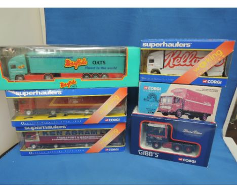 Six Corgi die-cast advertising wagons including a Gibbs tractor unit, Superhauliers, all boxed