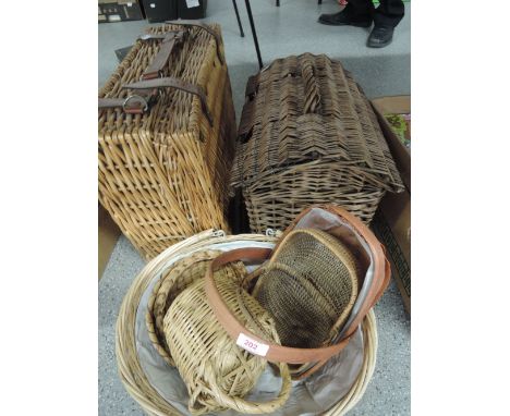 A selection of baskets including picnic hamper etc