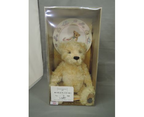 A Dean's mohair bear and Royal Worcester plate, Limited Edition 55/500, boxed