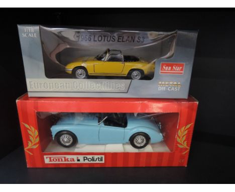 A Tonka Polistill 1/16th scale die-cast MGA Twin Cam and a Sunstar 1/18th scale, 1966 Lotus, both boxed