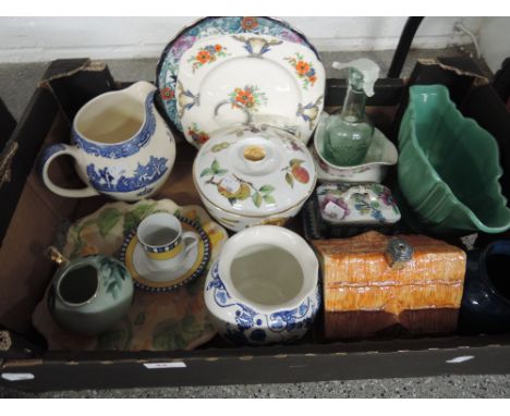 A box of ceramics including Royal Worcester 'Evesham', cottageware and Alfred Meakin etc