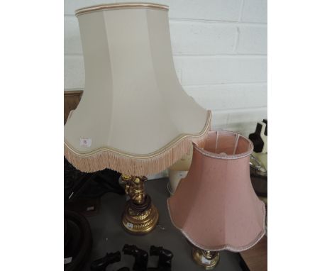 Three table lamps, one brass, one ceramic and one plaster gilt