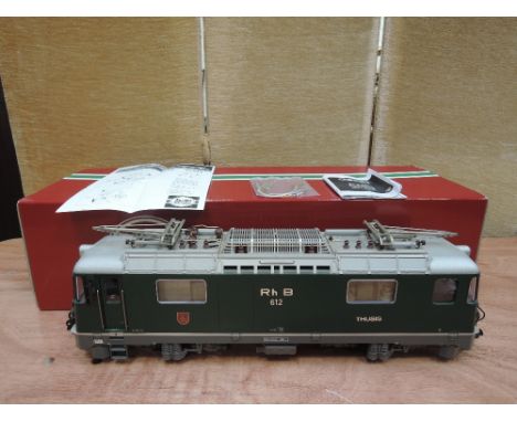 An LGB G scale overhead electric locomotive with instruction booklet and in original box