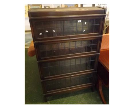 Globe Wernicke four-tier bookcase cabinet with lead glazed doors, 34" wide  