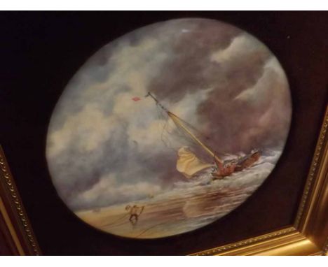 FRANCIS CLARK SIGNED, ceramic plaque, Seascape, 9" diameter  