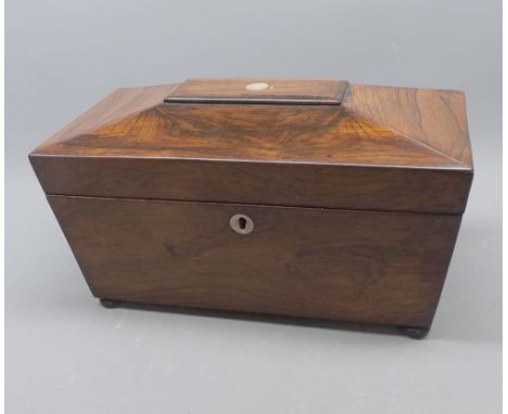 19th century rosewood sarcophagus formed tea caddy, with fitted interior  