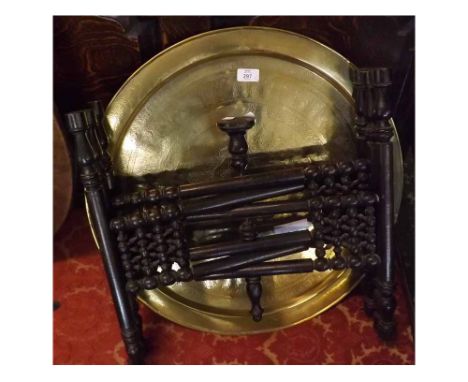 Brass topped vintage Benares table, with folding support, 23" diameter 