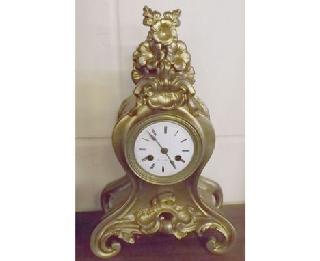 Late 19th century French metal cased 8 day mantel clock