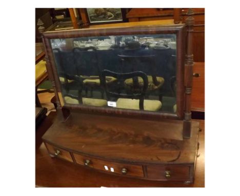 19th century mahogany bow front swing dressing table mirror, the base with one long and two short drawers, 26" wide  