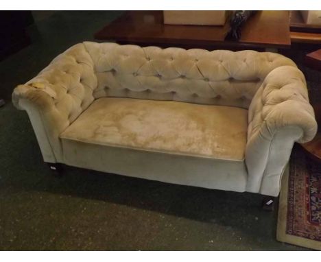 Late Victorian Chesterfield style drop end sofa, requiring reupholstering, approx 65" wide 