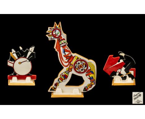 Clarice Cliff Collection Bizarre Range by Wedgwood Hand Painted - Art Deco Style Figures ( 3 ) In Total. c.2000. Please See P
