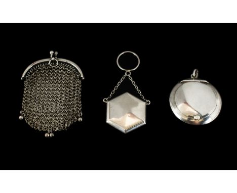 Silver Compact &amp; Others. Hall marked 1915 Birmingham silver finger compact, along with Hall marked 1911 Chester compact a