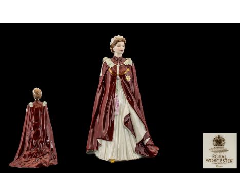Royal Worcester Hand Painted Porcelain Figure - Queen Elizabeth II 80th Birthday Dressed In Robes of the Order of The British