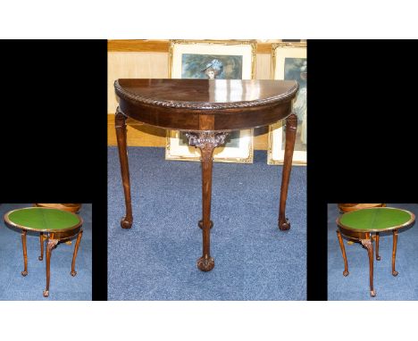 Mahogany Victorian Period Folding Hall/Card Table.  Hall table opens out to reveal card table with felt top.  Raised on four 