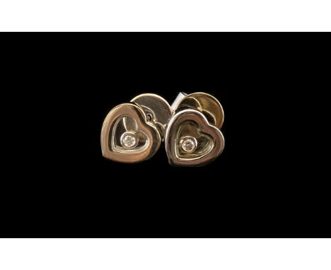 Pair of 18ct White Gold Chopard Style Happy Diamonds Heart Stud Earrings, The heart shaped design features an open work detai