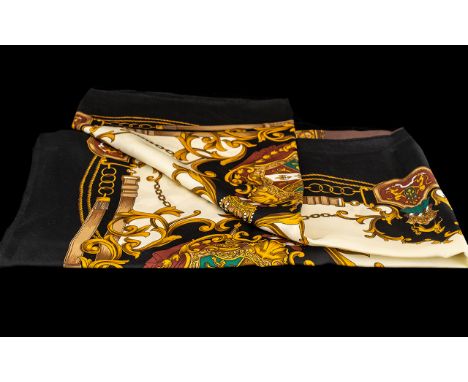 Basler Designer Vintage Silk Scarf.  Black background with gold and green designs.  Lovely designer scarf, please see photogr