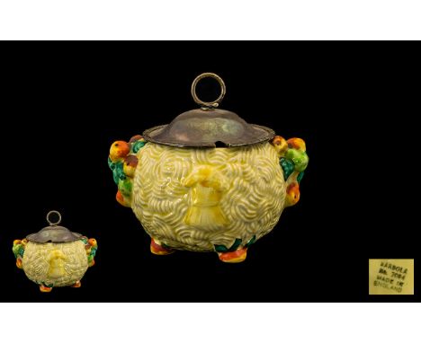 Clarice Cliff Hand Painted - Pewter Lidded Preserve Pot In The ' Celtic Harvest ' Design. c.1930's  Please See Photo. 4.5 Inc