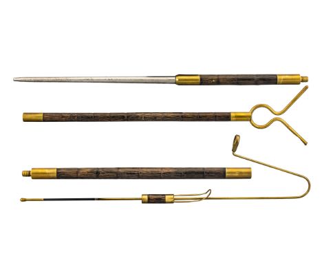 Fishing Interest Accessories. A Vintage Cane and Brass 3 Piece Rod Rest with Hardened Steel Ground Spike and Detachable ( Mon