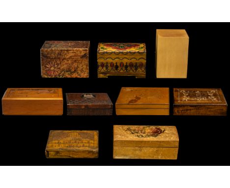 A Varied Collection of Mostly Early 20thC Hinged Boxes to include St Andrews Home of Golf Trinket Box, double compartment pla