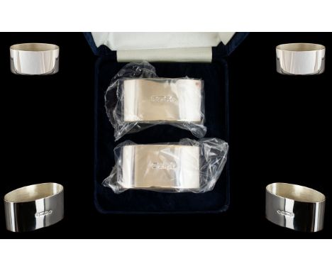 Elizabeth II Pair of Contemporary Sterling Silver Napkin Holders, In Original Wrappers and Display Box. Hallmark Sheffield 19