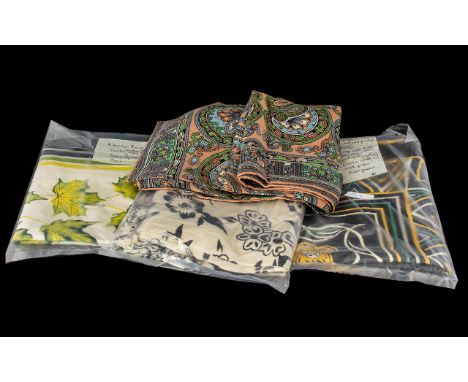 Collection of Vintage Silk Scarves, four in total to include Italian small silk scarf in blue, green and white on peach groun