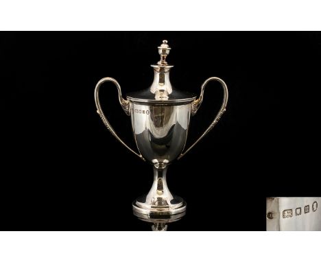 1930's - Solid SIlver Nice Quality Twin Handle Urn Shaped Trophy Vase of Pleasing Form and Small Proportions. Hallmark London