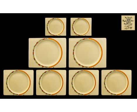 Clarice Cliff Art Deco 1930's Royal Staffordshire Collection of ( 7 ) Seven Biarritz - Hand Painted Plates Reg No 784849 ' Or