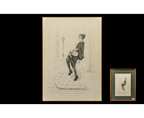 Tom Dodson 1910 - 1991 Artist Drawn and Signed Pencil Sketch - Titled ' Dancing Mill girl ' Signed and Titled by The Artist I