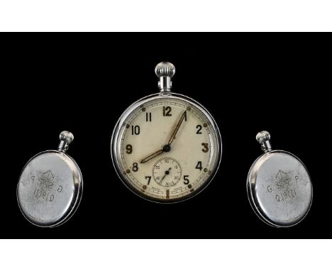 World War II G.S.T.P British Military Open Faced Pocket Watch, Features Enamel Dial, Luminous Hands / Markers, Subsidiary Dia