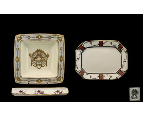 A Collection of Three Porcelain Items to include: a Burleigh Ware oval plate in Art Deco style, white ground with orange and 