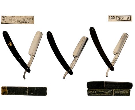 Antique Period Finest Quality - Collection of Hollow Ground Steel Bladed Straight Razors ( 3 ) In Total. Comprises 1/  Gotta 