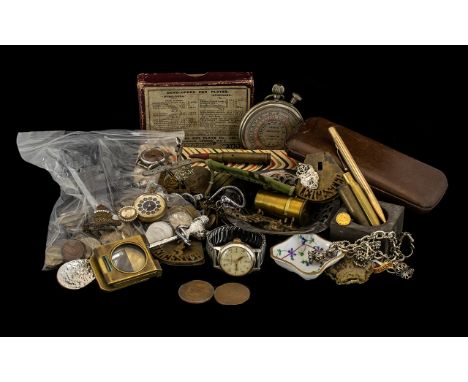 A Box Containing a Good Mixed Lot of Oddments and Collectables to include low value coins, costume jewellery, a Lords Calcula