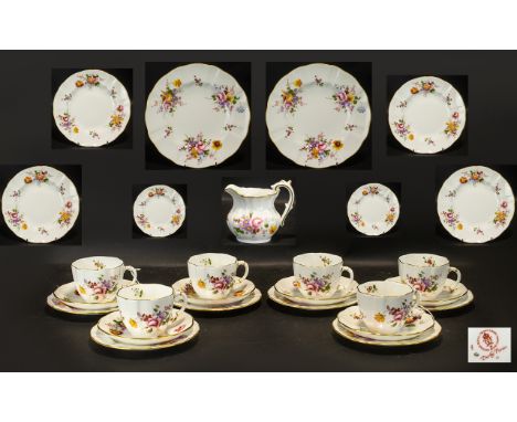 Royal Crown Derby ' Derby Posies ' Pattern ( 27 ) Piece Tea Service, Date 1986. Comprises 6 Trios - Cup / Saucer / Side Plate