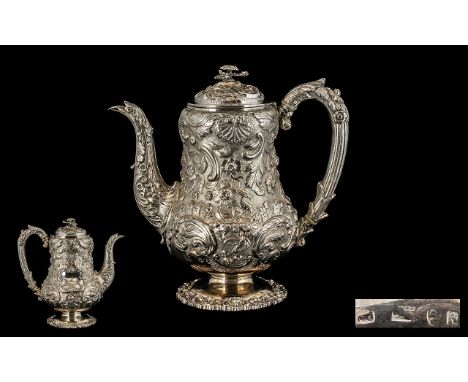 George IV Superb Quality Very Ornate Silver Coffee Pot of Stunning Appearance. Hallmark Sheffield 1825, Maker Thomas Sanson. 