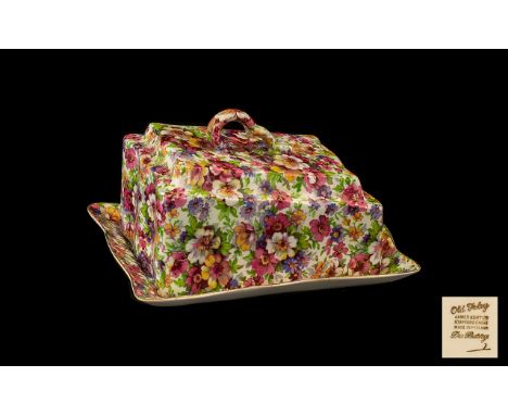 Staffordshire Vintage Chintz Cheese Dish With Lid.  James Kent Limited 'Old Foley' chintz cheese dish with lid, in colourful 