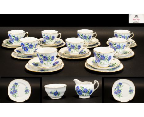 Royal Vale Bone China Part Tea Service attractive set comprising 12 cups, 11 saucers, 12 side plates, milk jug and sugar bowl