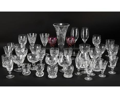 Collection of Crystal Drinking Glasses to include 17 assorted wine glasses; 10 sherry glasses; 4 brandy glasses,4 liqueur gla