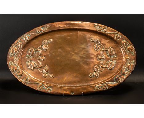 Arts &amp; Crafts Oval Copper Tray - Liberty Style.  Lovely statement item, 53cm x 31cm.  Please see accompanying photographs