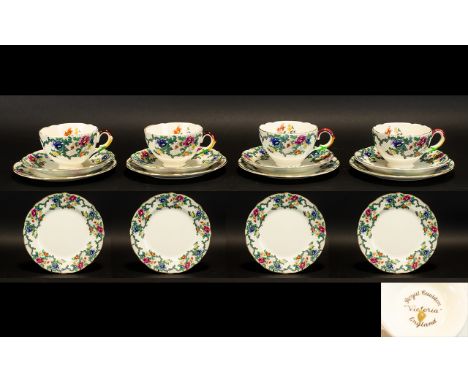 Royal Cauldron 16 Piece Part Tea Service 'Victoria' cream ground with multi-colour floral edging. Comprises: 4 cups, 4 saucer