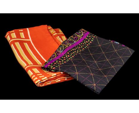 Two Vintage Liberty of London Scarves.  Vintage orange and sand colour scarf with hand rolled edges.  Measures 32'' x 31''.  
