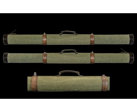 Fishing Interest. Vintage Pair of Canvas and Leather ( hard ) Travelling Rod Cases, Telescopic to Fit All Sizes with Stitched
